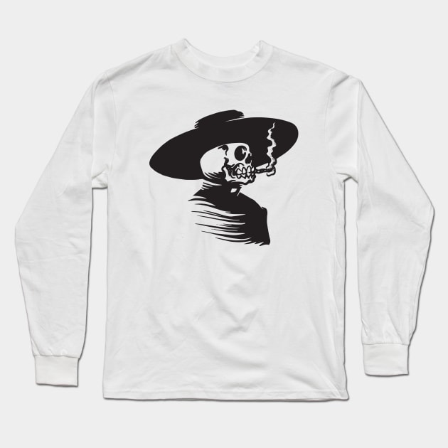 Skull Head Smoking Cigar Long Sleeve T-Shirt by KingMaster